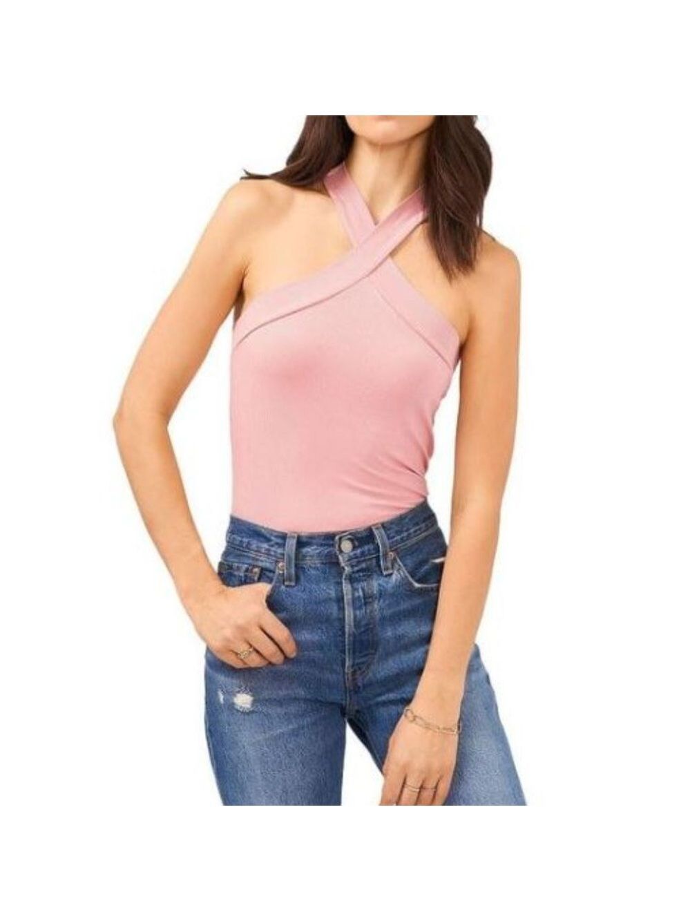 NWT 1.State Women's Pink‎ Ribbed Halter Sleeveless Tank Top Shirt Petite XL
